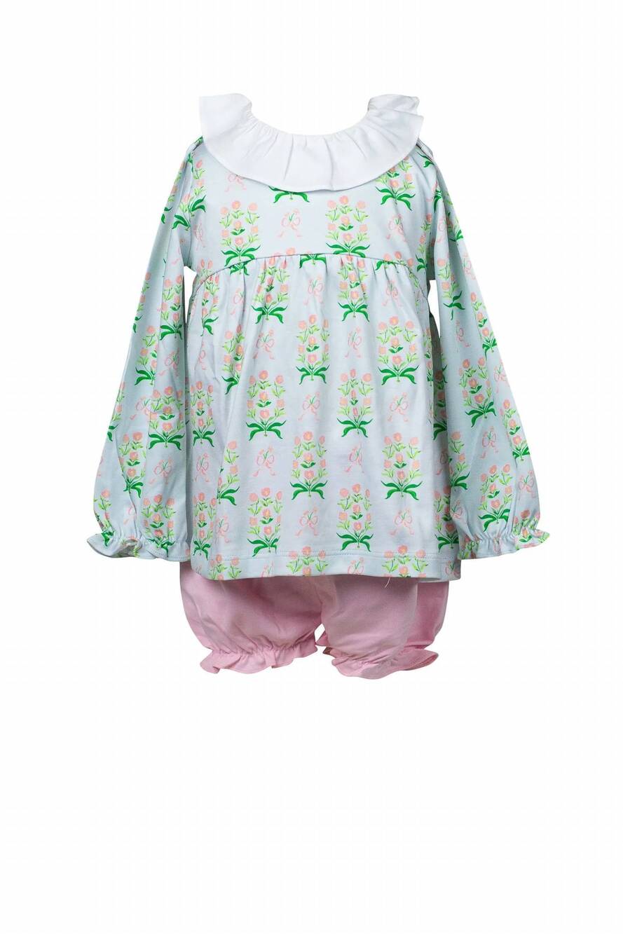 NEW THE PROPER PEONY kid's margot long sleeve bloomer set in light blue